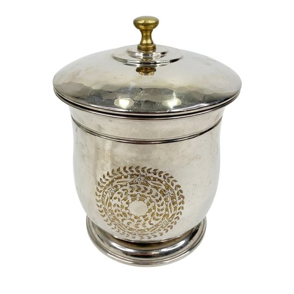 Vintage Ice Bucket Hammered Stainless Goldtone Knob Inlays MCM Bar Barware - Picture 1 of 12
